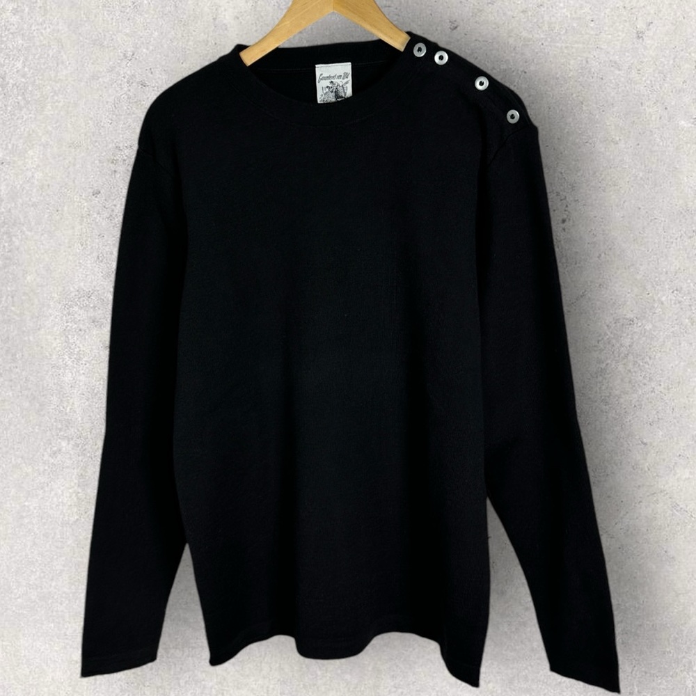 NEW SNS Herning 100% Merino Wool Button Shoulder Sweater Black Knit Mens Size L - Picture 15 of 16